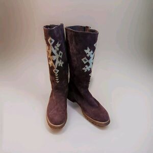 Muk Luks Barbie Boots Womens 9 Dark Purple Southwest Snowflake Faux Suede